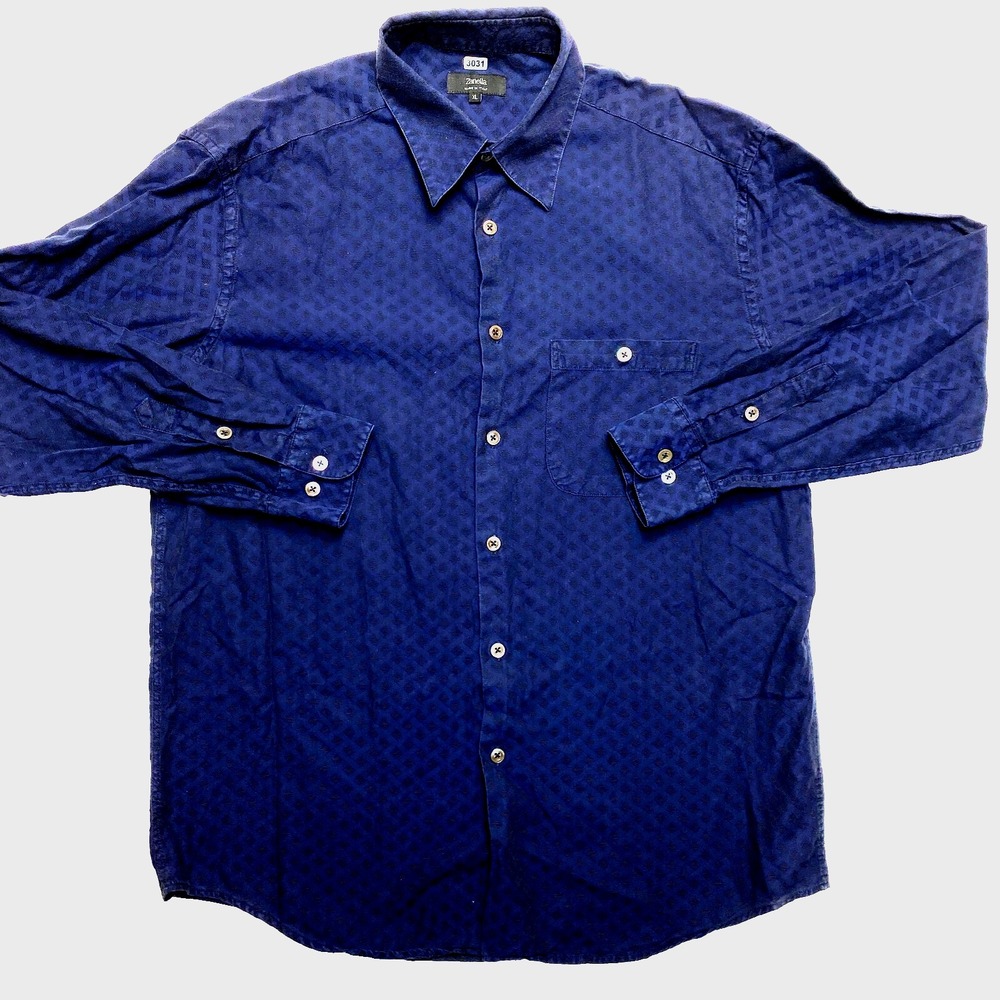 Zanella Dress Shirt Mens Extra Large Navy Long Sleeve Button Up